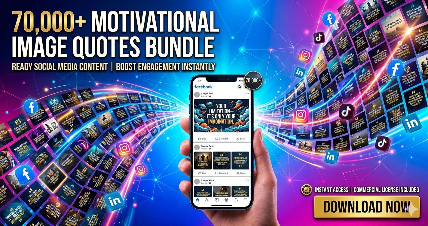70K+ Motivational Image Quotes Bundle + Exclusive Bonuses – Ready Social Media Content Pack